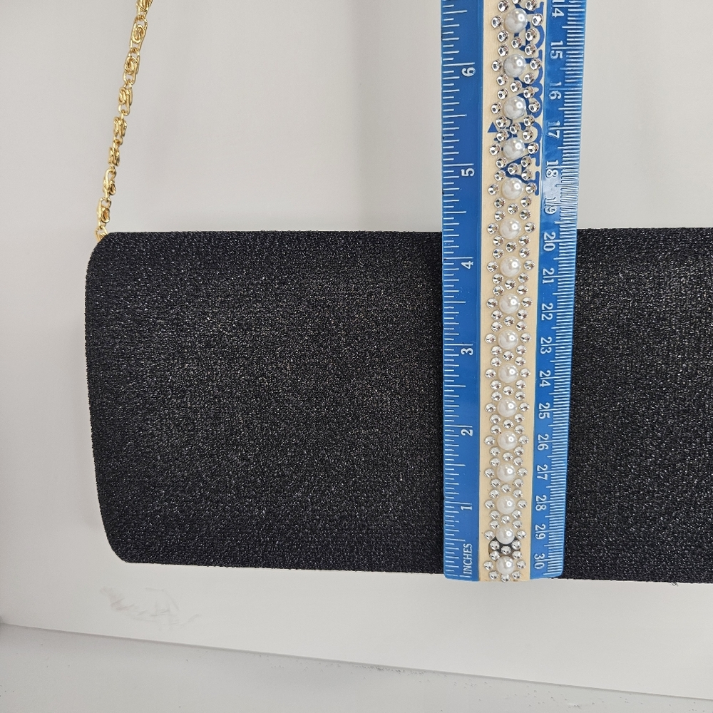 La Diva Black Glitter Evening Bag Formal Sequin Clutch Shimmery Elegant Purse - Picture 15 of 16